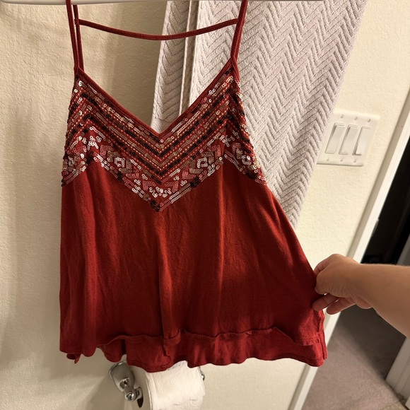 Express Red Sequin Camisole Top - Picture 1 of 3